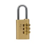 Kodehængelås 28 mm i messinghus og stålbøjle med 3 cifret kodelås (1.000 kombinationer)